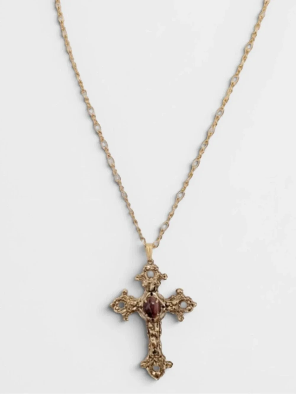 TRUE VINTAGE Renaissance Cross Necklace Heavy Gold Tigers Eye Christian
